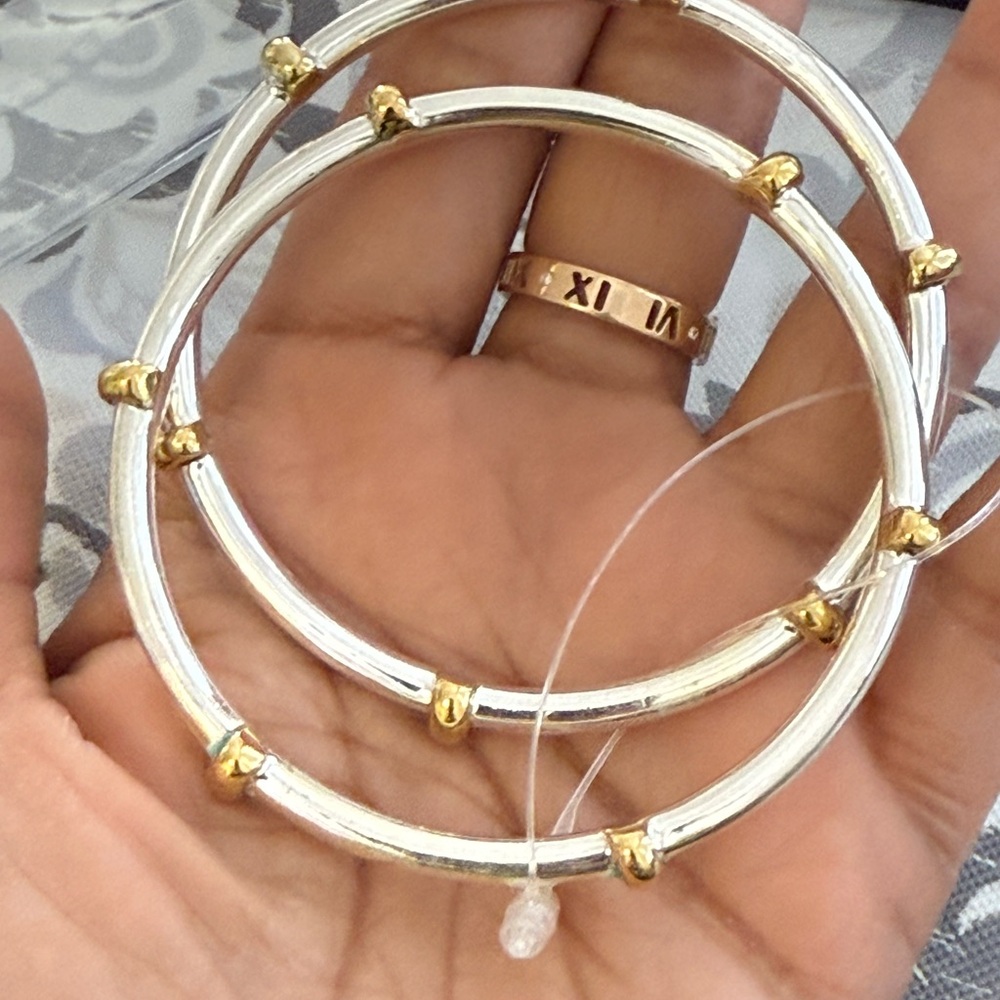 Solid Sterling Silver Two Tone Bangle Set - image 6